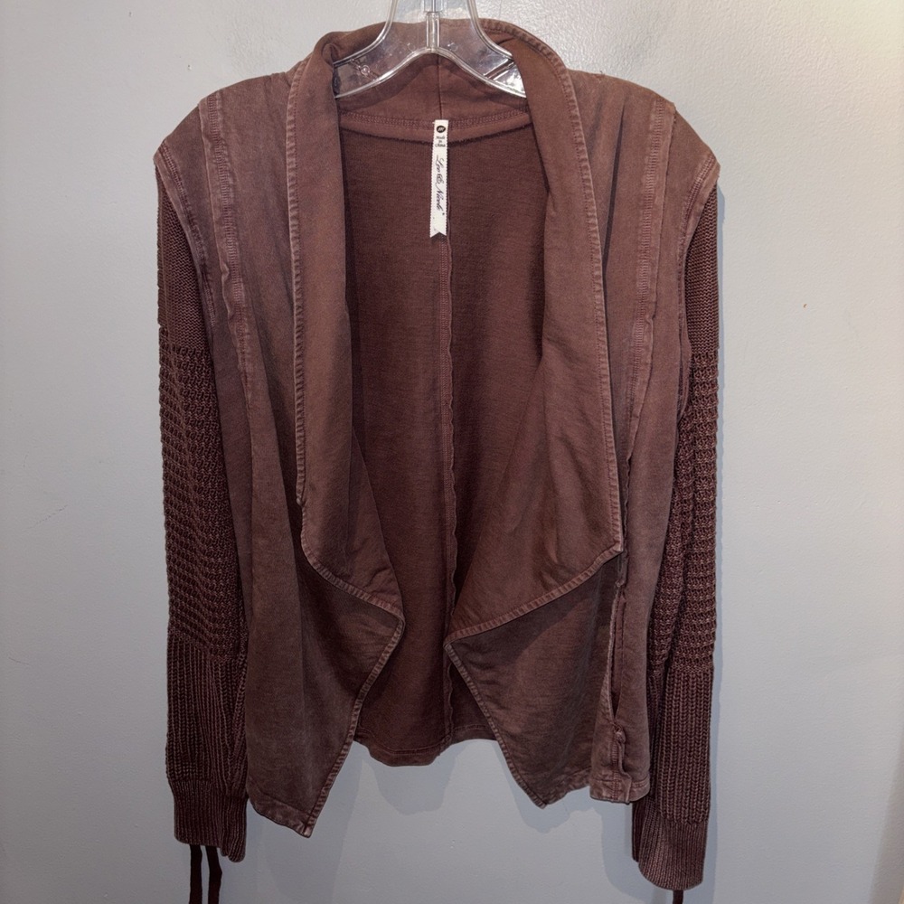 Leo & Nicole Open Mauve Taupe Draped Cardigan Textured Sleeves Women's Size M